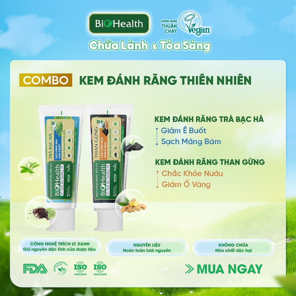 Combo chăm sóc răng miệng thuần chay Biohealth Hơi Thở Tươi Mát 2in1