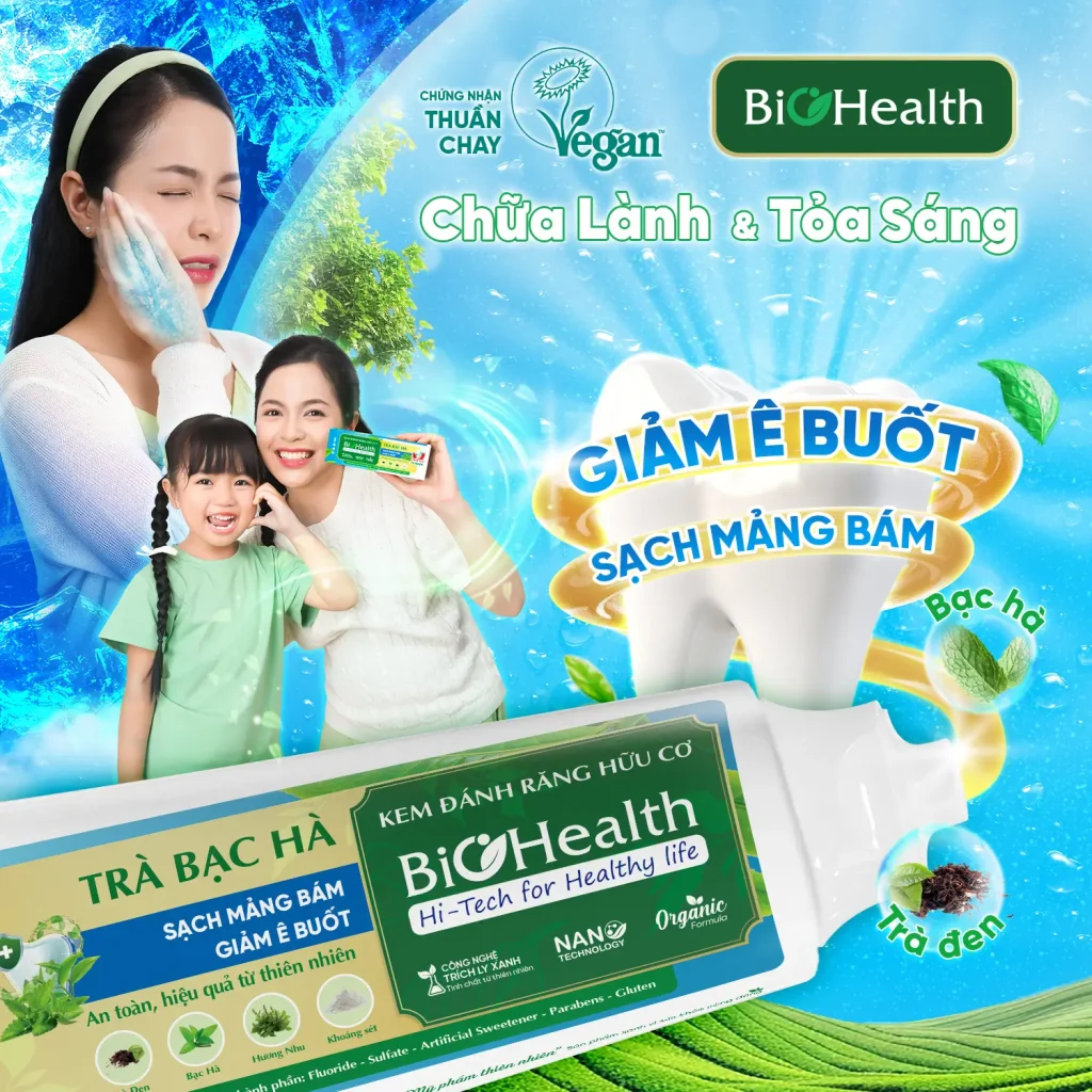 KEM ĐÁNH RĂNG THIÊN NHIÊN THUẦN CHAY TRÀ BẠC HÀ BIOHEALTH 1