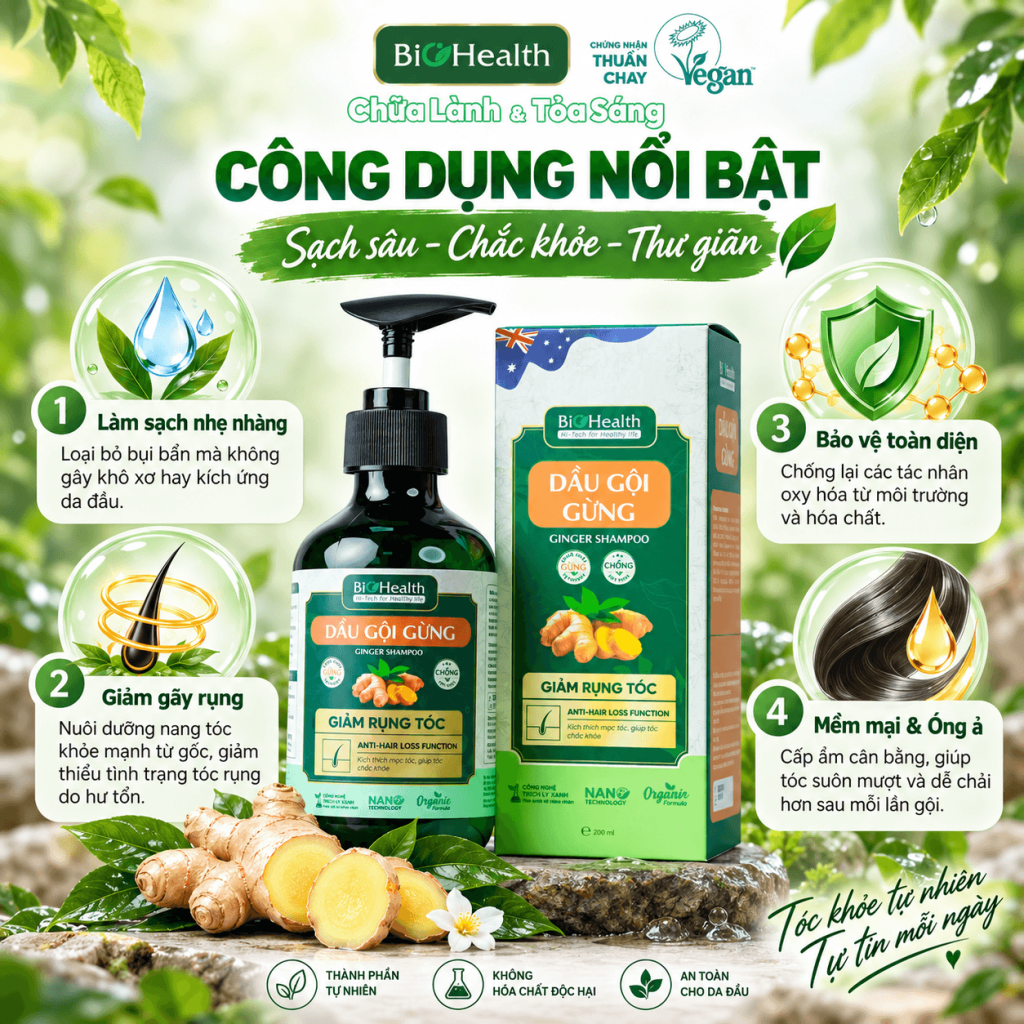 Công dụng nổi bật dầu gội gừng Biohealth