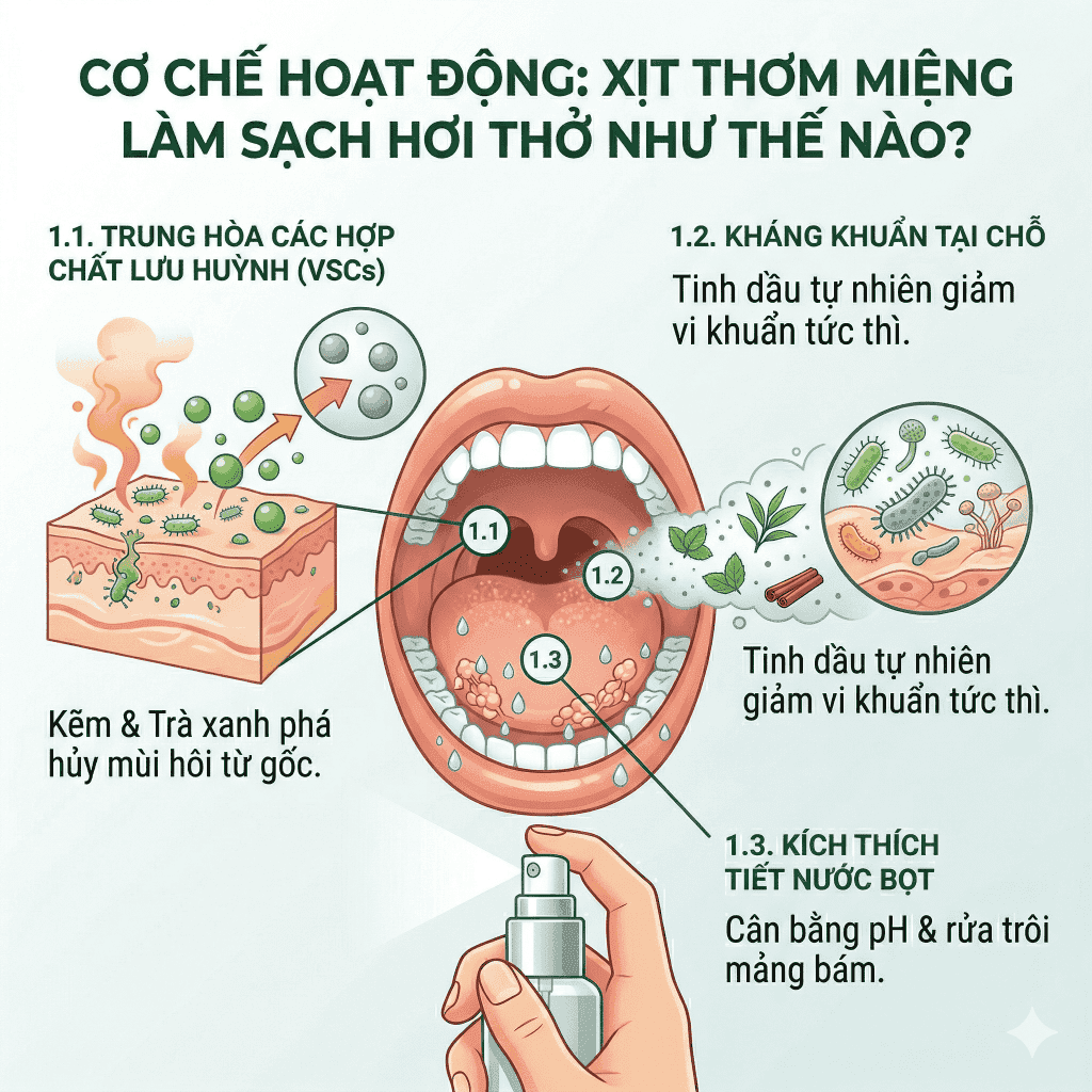 Cơ chế hoạt động: Xịt thơm miệng làm sạch hơi thở như thế nào?