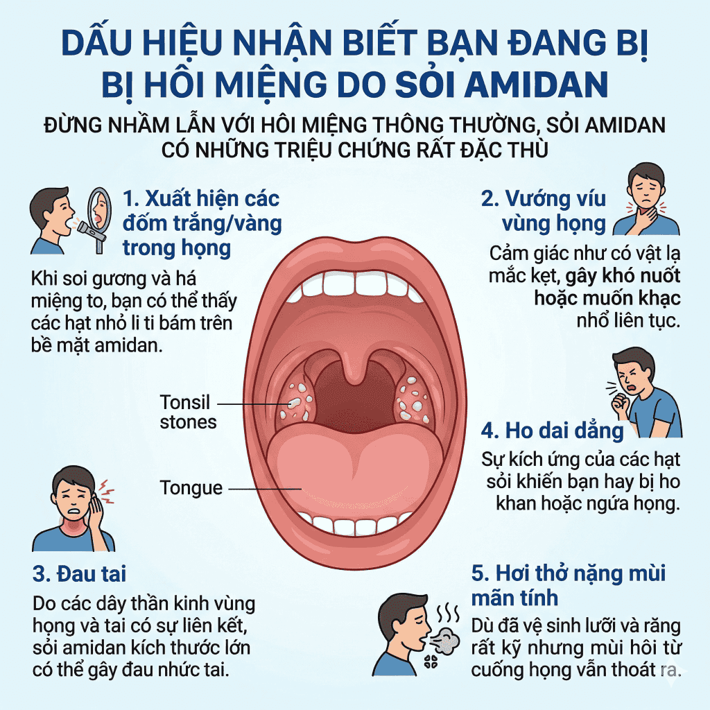 Dấu hiệu nhận biết bạn đang bị hôi miệng do sỏi amidan_BioHealth