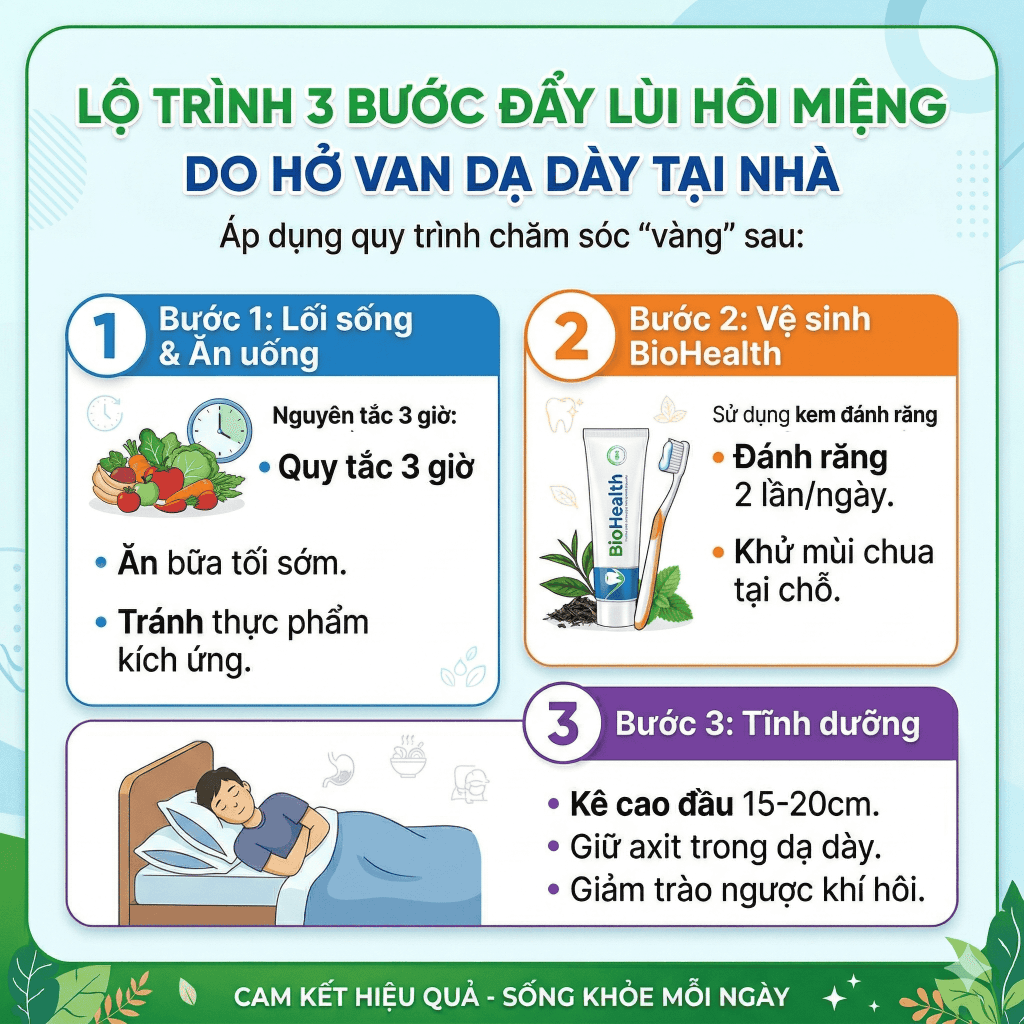 Lộ trình 3 bước đẩy lùi hôi miệng do hở van dạ dày tại nhà
