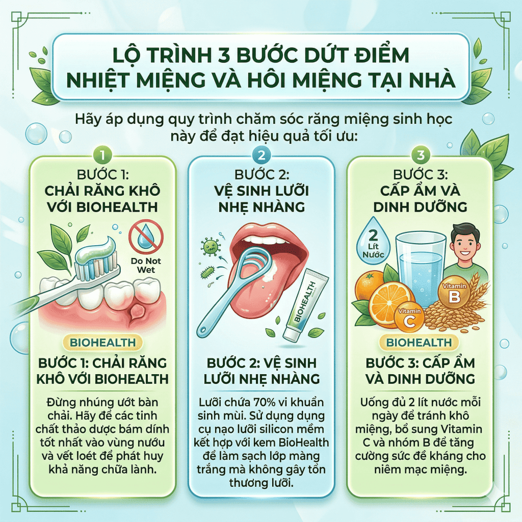 Lộ trình 3 bước dứt điểm nhiệt miệng và hôi miệng tại nhà_BioHealth