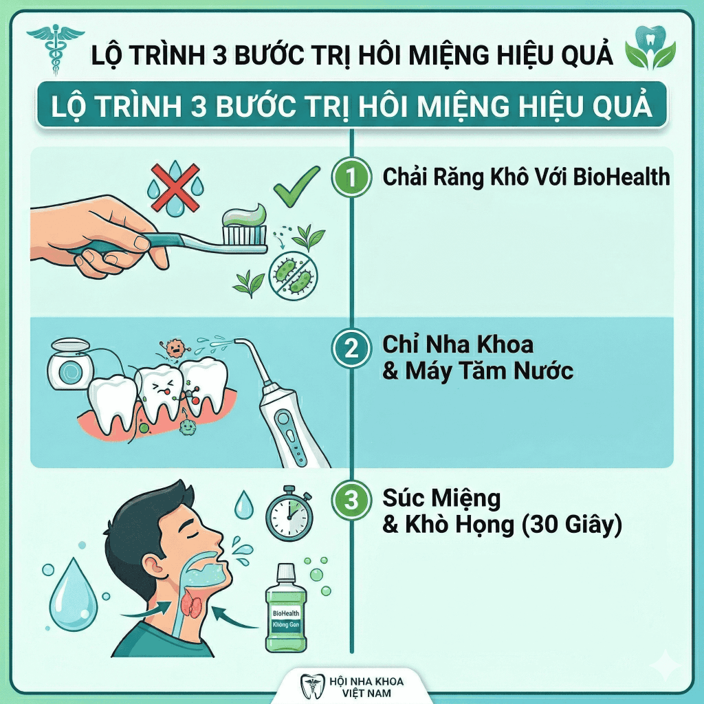 Lộ trình 3 bước sử dụng nước súc miệng trị hôi miệng đạt hiệu quả