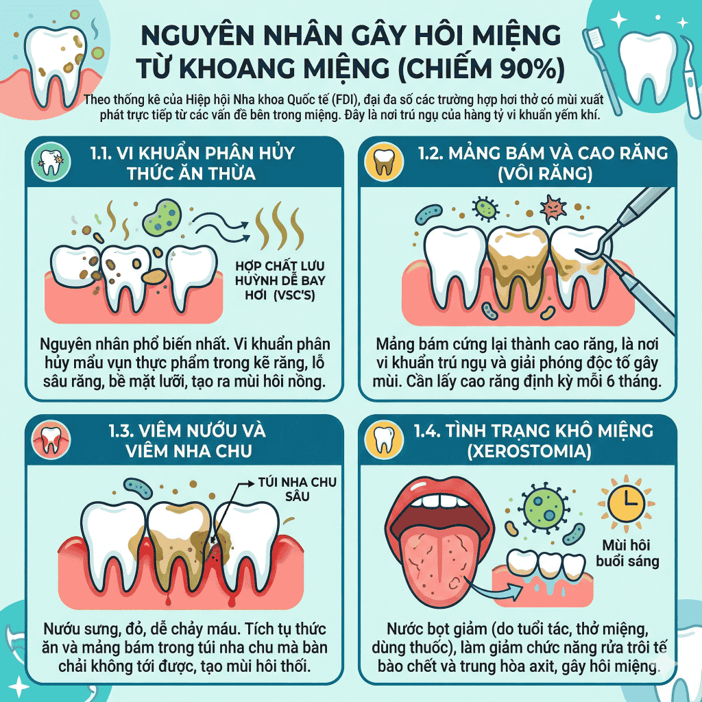 Nguyên nhân gây hôi miệng từ khoang miệng (Chiếm 90%)_BioHealth