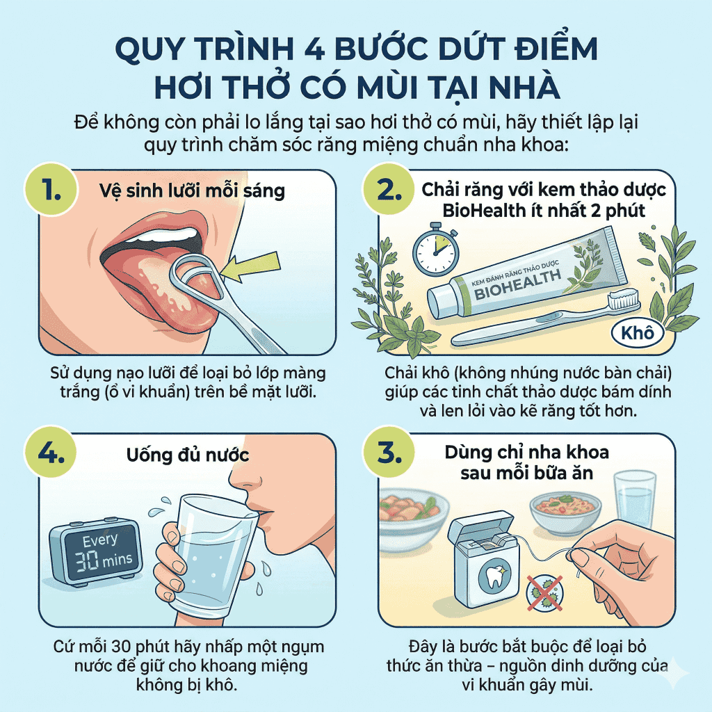 Quy trình 4 bước dứt điểm hơi thở có mùi tại nhà_BioHealth