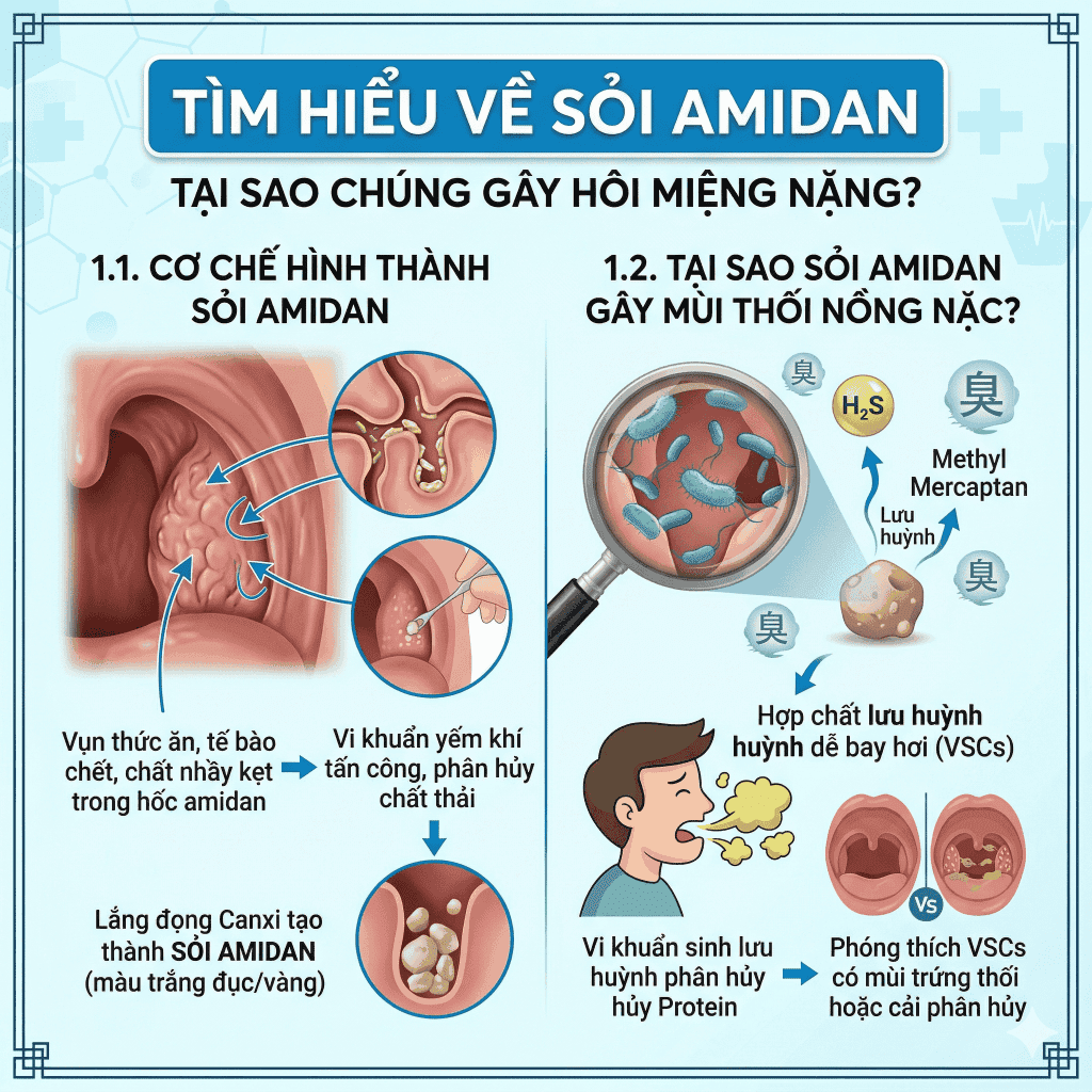 Sỏi amidan là gì? Tại sao sỏi amidan gây hôi miệng nặng? BioHealth