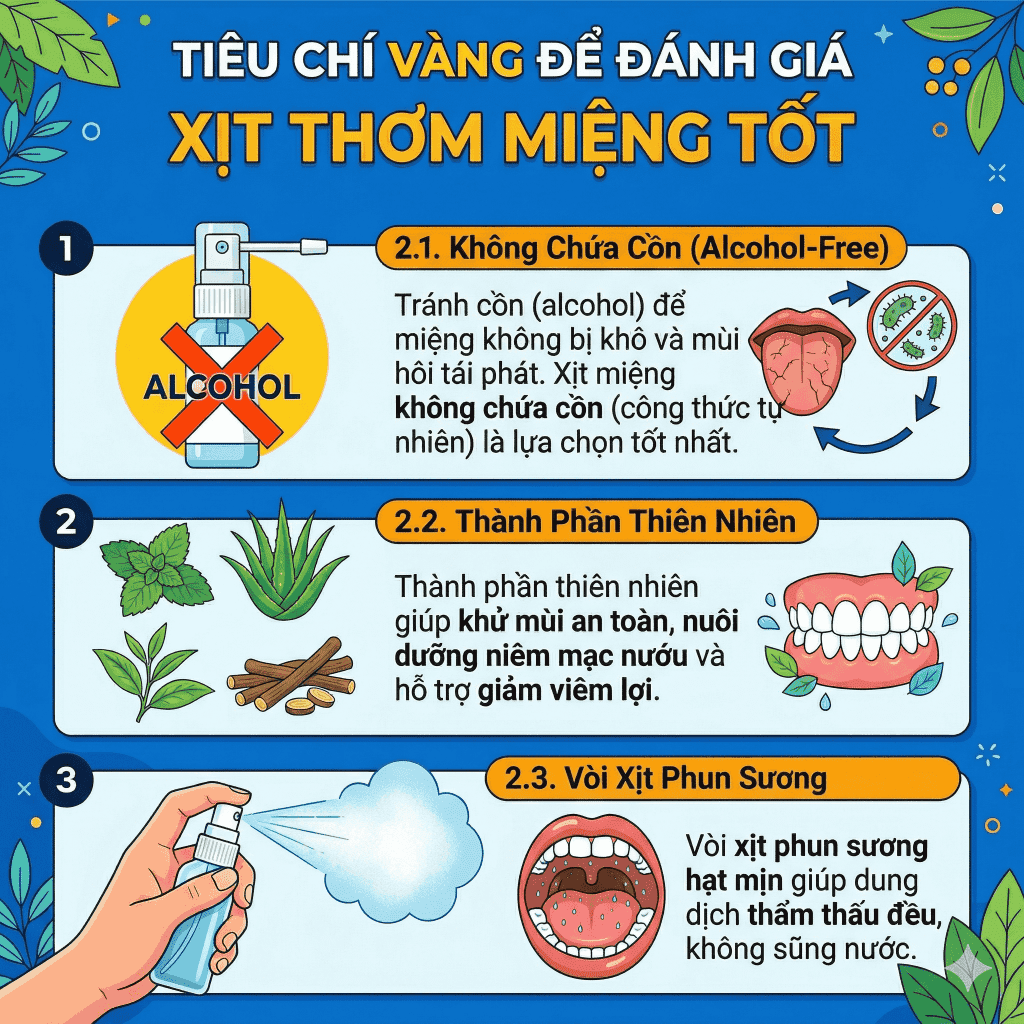 Tiêu chí vàng để đánh giá xịt thơm miệng loại nào tốt