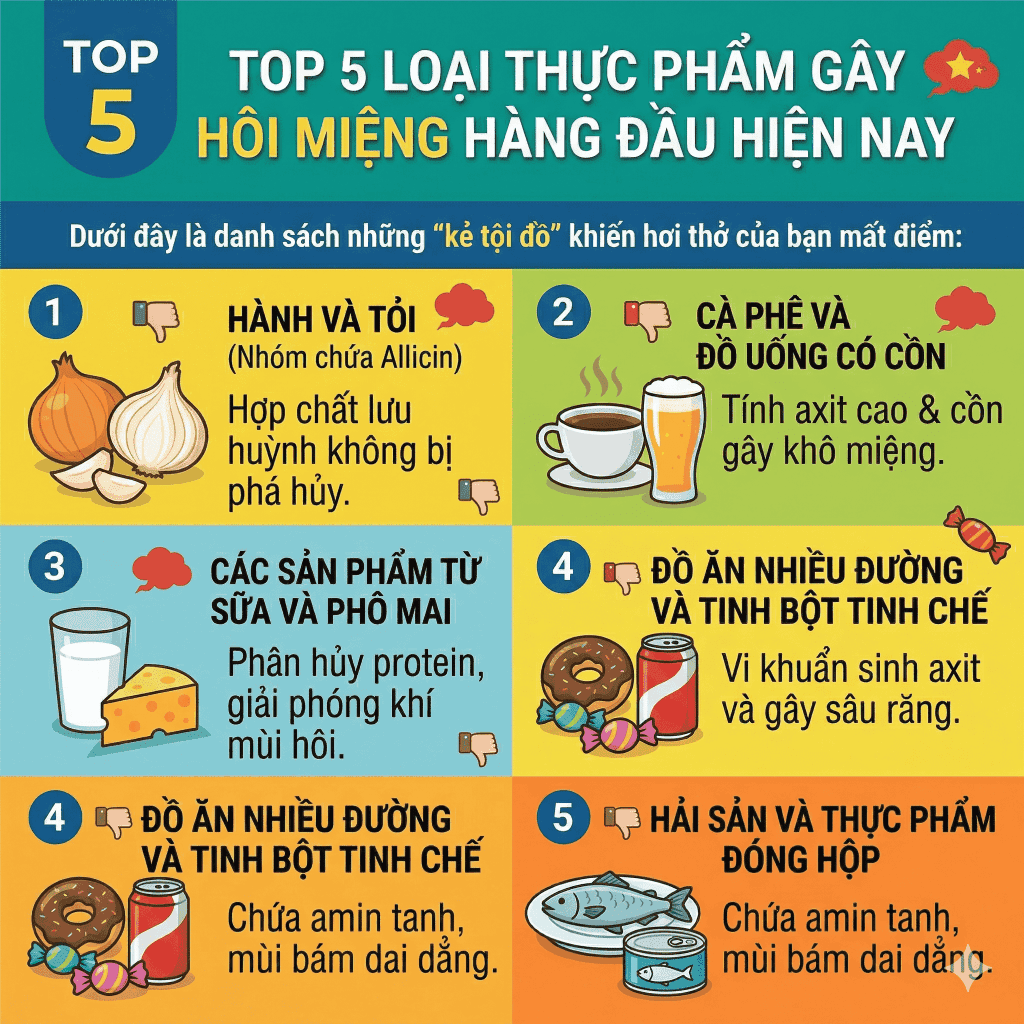 Top 5 loại thực phẩm gây hôi miệng hàng đầu hiện nay
