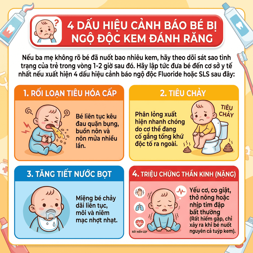 4 Dấu hiệu cảnh báo bé bị ngộ độc kem đánh răng