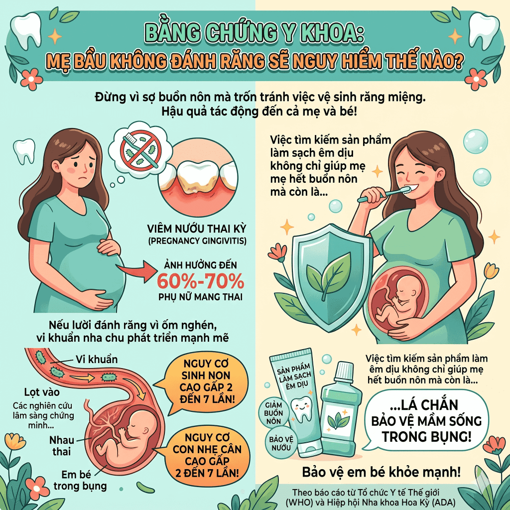 Bằng Chứng Y Khoa: Mẹ bầu không đánh răng sẽ nguy hiểm thế nào?