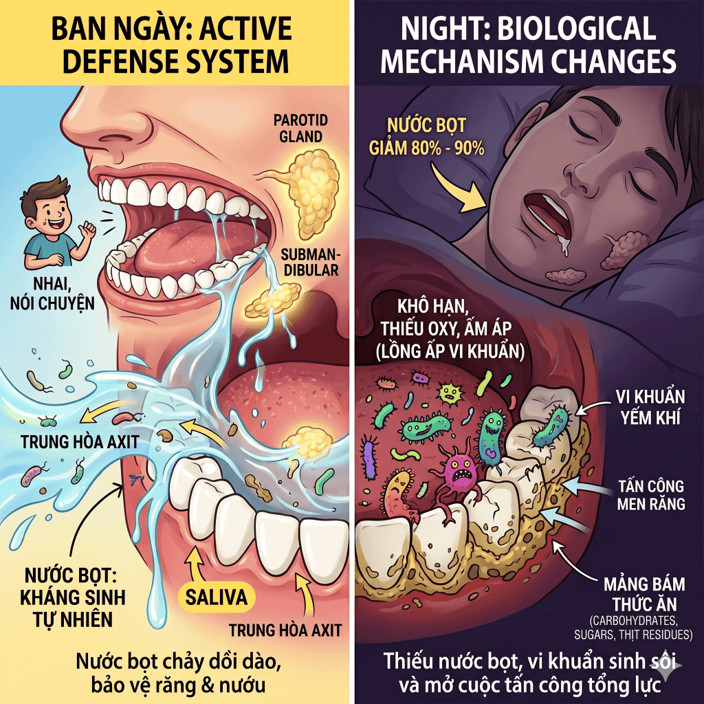 Cơ chế sinh học: Khoang miệng của bạn biến đổi ra sao khi ngủ?