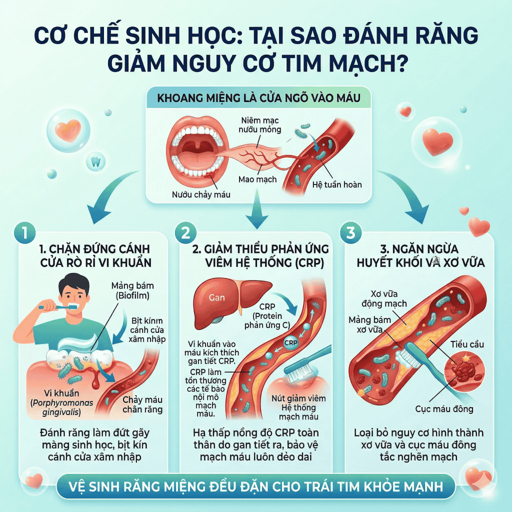 Cơ chế sinh học: Tại sao đánh răng giảm nguy cơ tim mạch?