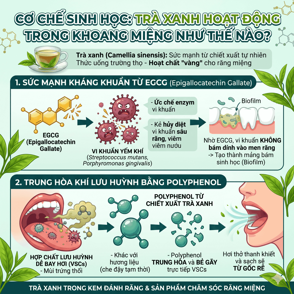 Cơ chế sinh học: Trà xanh hoạt động trong khoang miệng như thế nào?