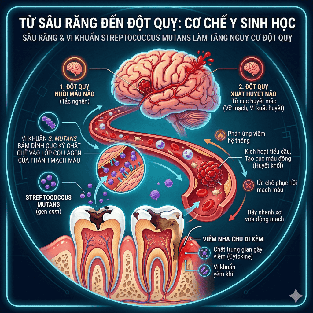 Cơ chế y sinh học: Tại sao một lỗ sâu răng có thể dẫn đến đột quỵ?