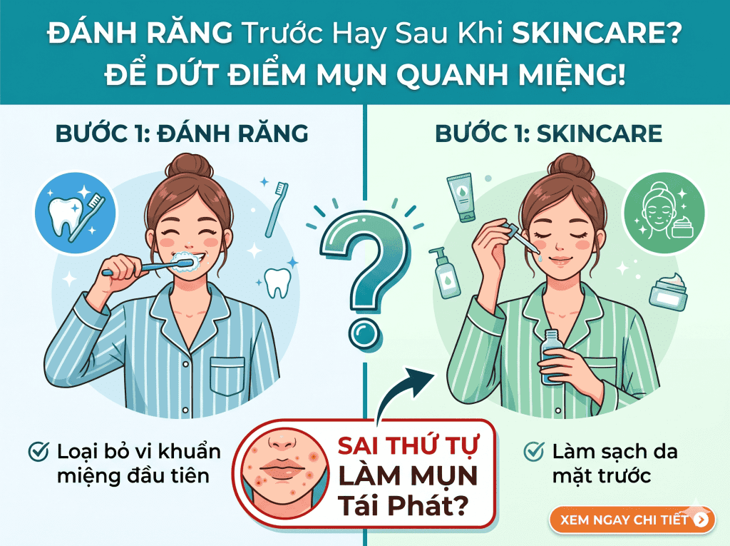 Đánh Răng Trước Hay Sau Khi Skincare Để Dứt Điểm Mụn Quanh Miệng?
