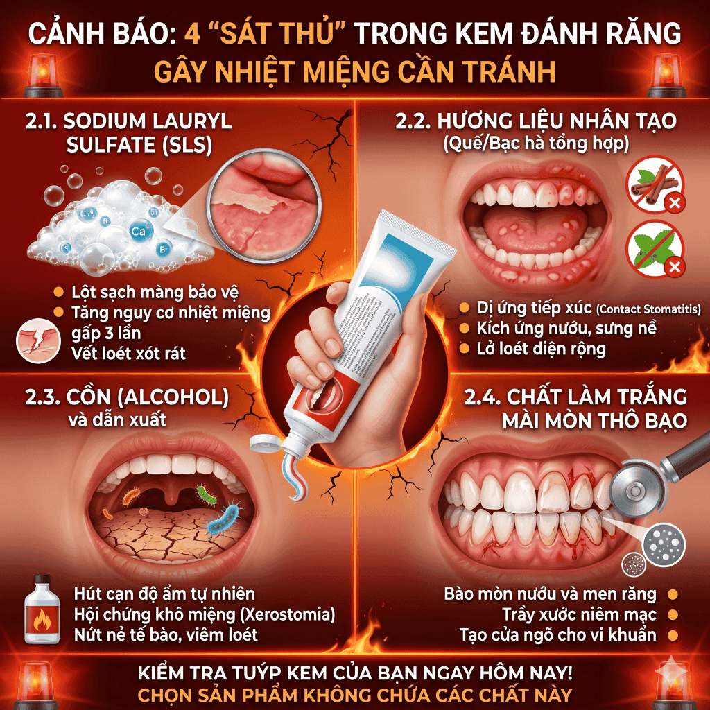 Điểm mặt các thành phần kem đánh răng gây nhiệt miệng cần tránh