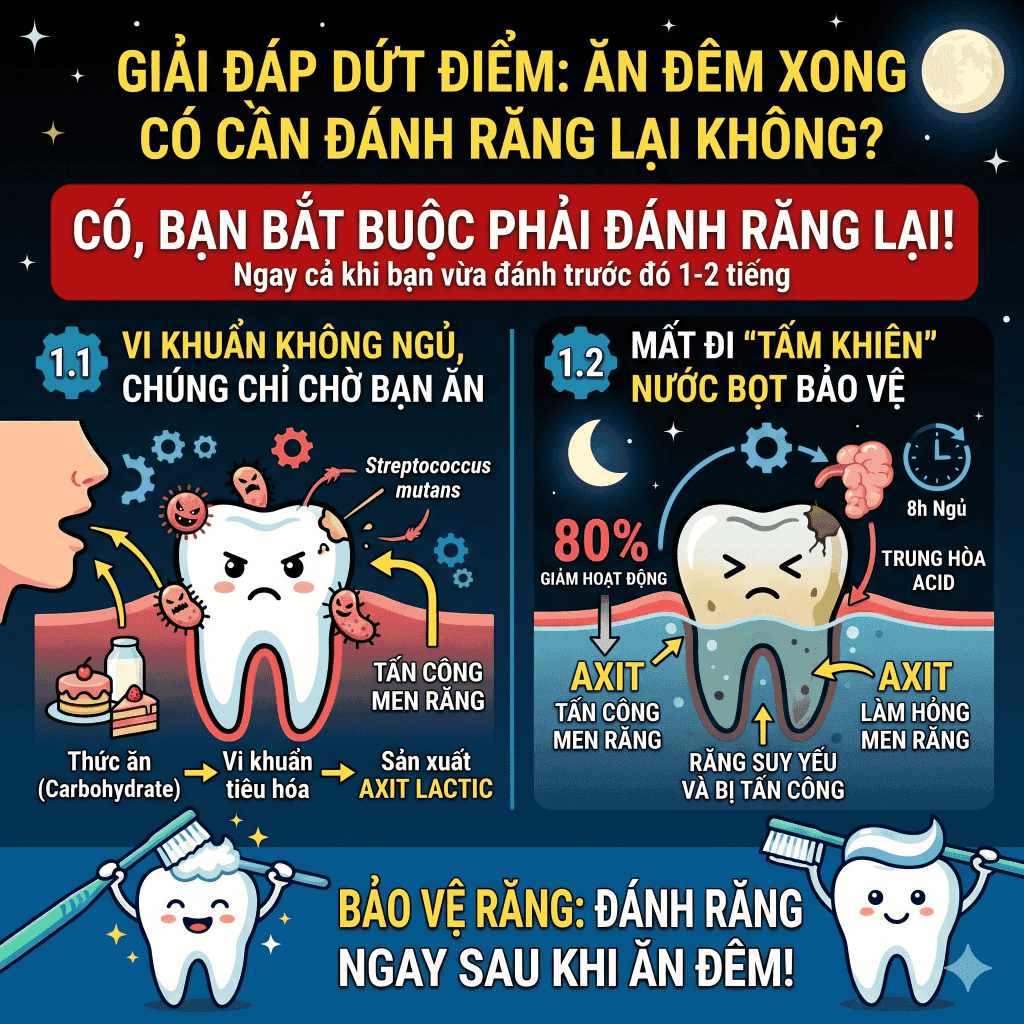 Giải đáp dứt điểm: Ăn đêm xong có cần đánh răng lại không?