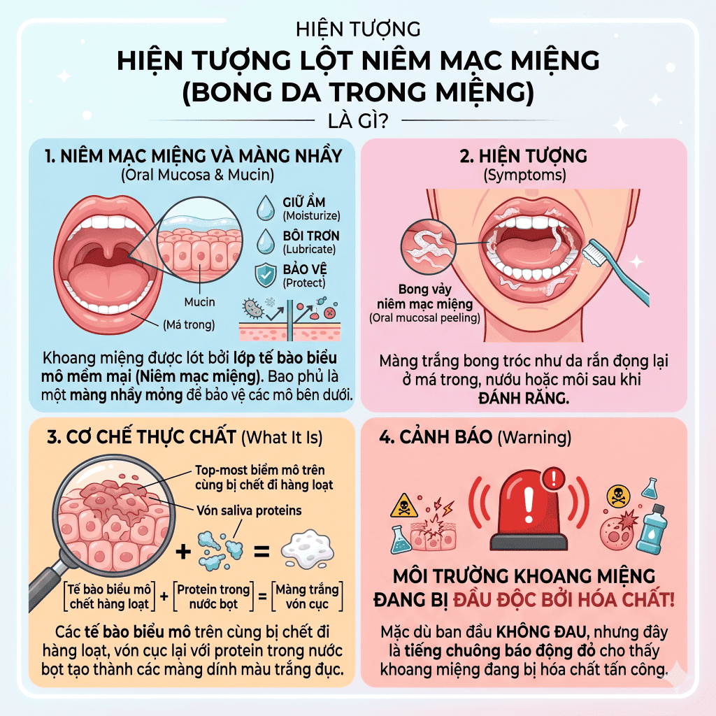 Hiện tượng lột niêm mạc miệng (bong da trong miệng) là gì?
