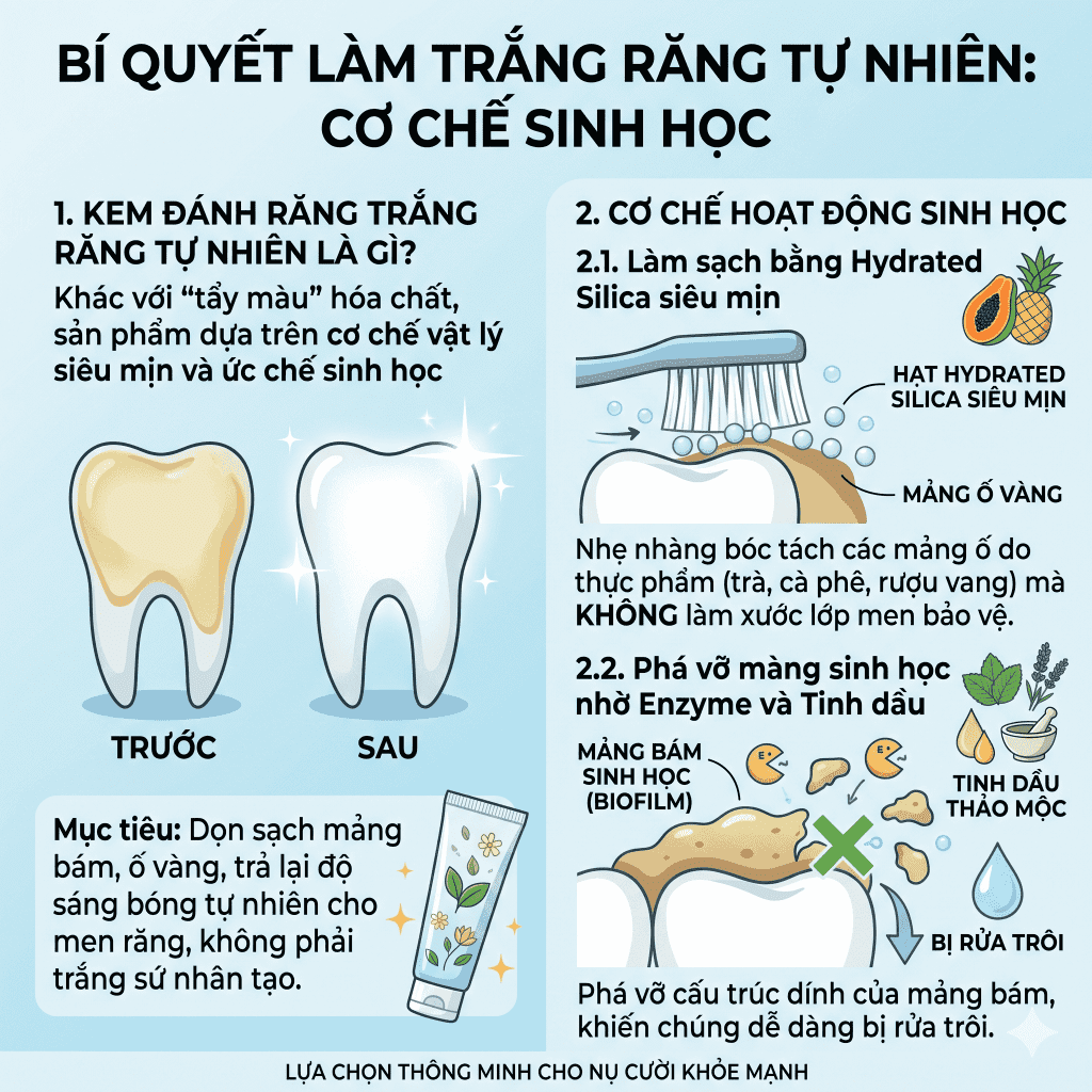 Kem đánh răng trắng răng tự nhiên là gì? Cơ chế hoạt động sinh học