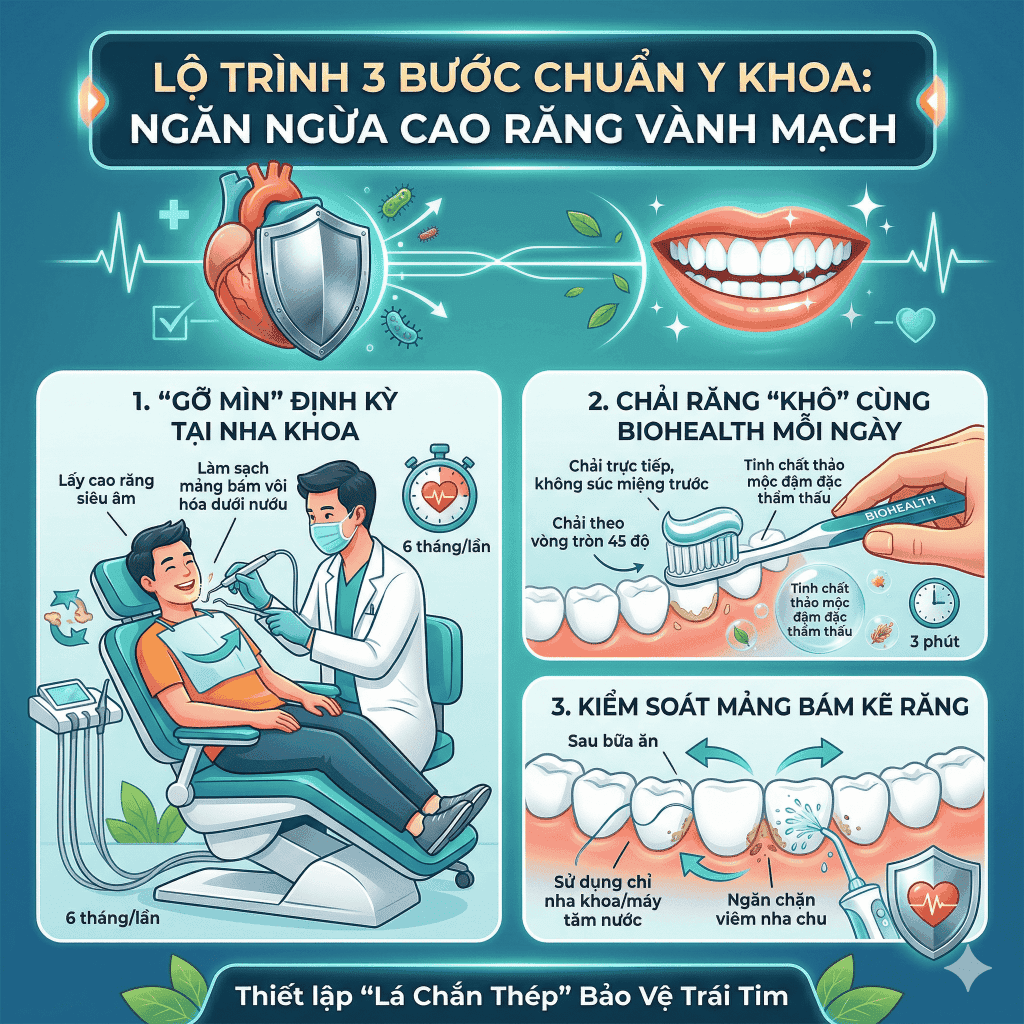 Lộ trình 3 bước chuẩn y khoa ngăn ngừa cao răng vành mạch
