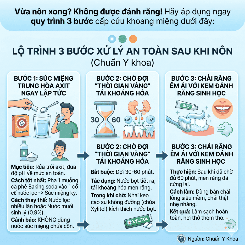 Lộ trình 3 bước xử lý an toàn sau khi nôn (Chuẩn Y khoa)