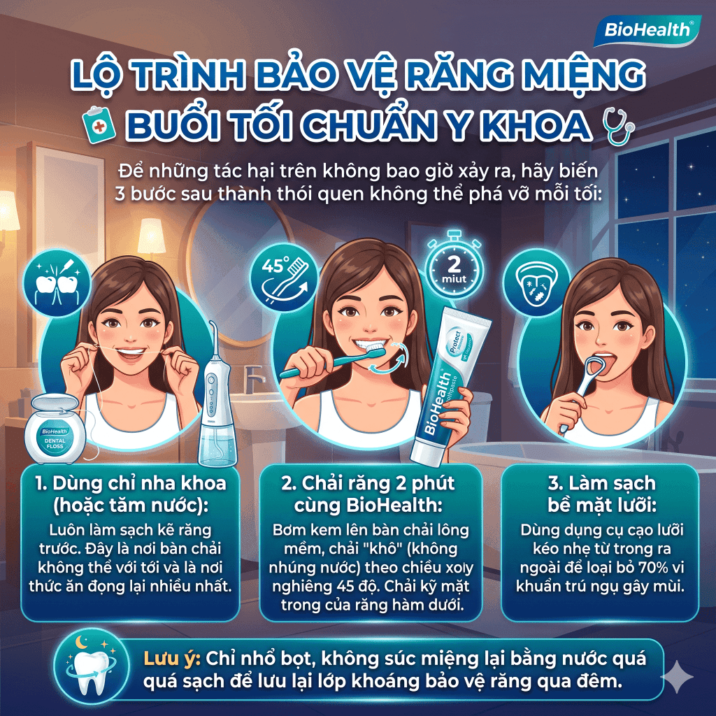 Lộ trình bảo vệ răng miệng buổi tối chuẩn Y khoa