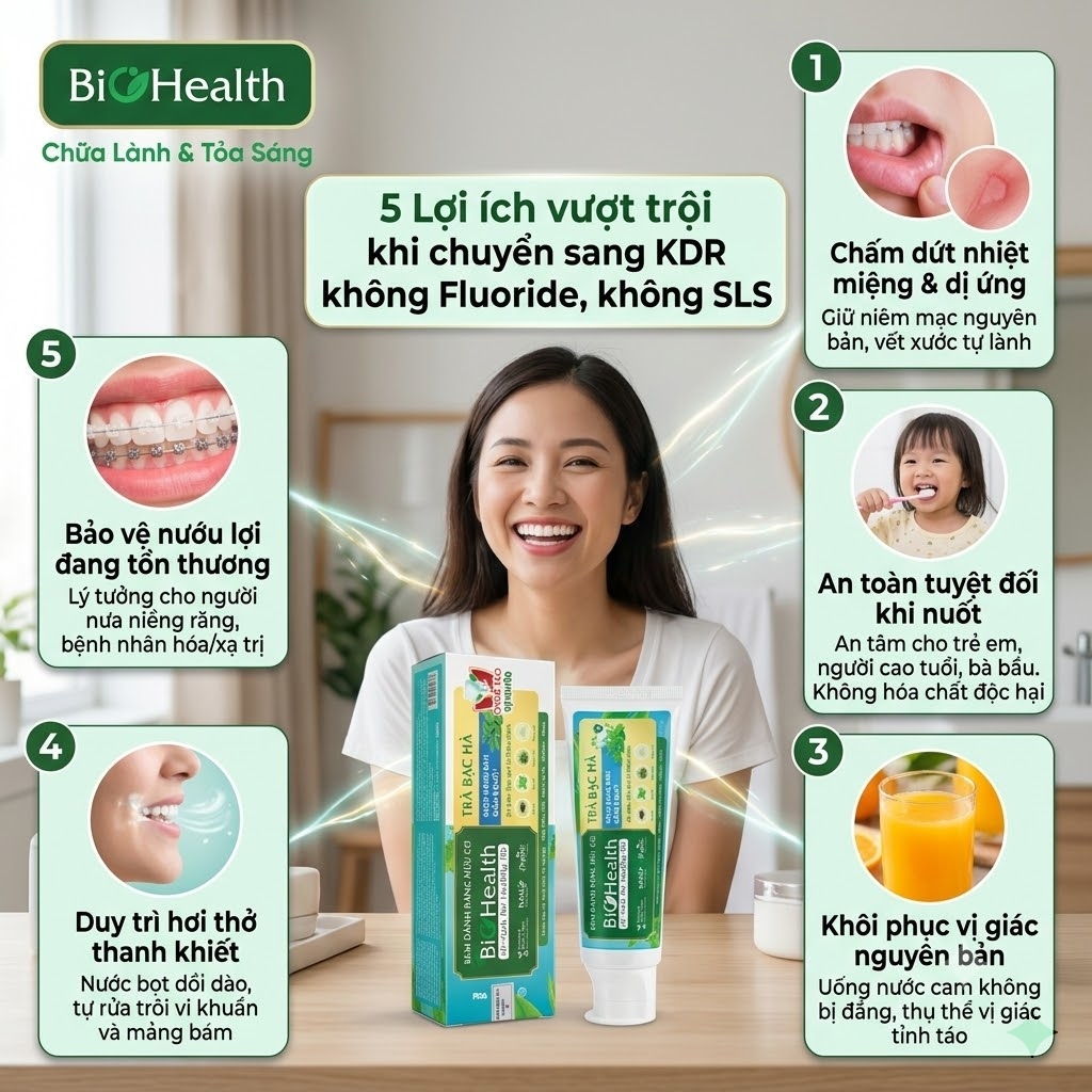 5 Lợi ích vượt trội khi chuyển sang kem đánh răng không Fluoride không SLS