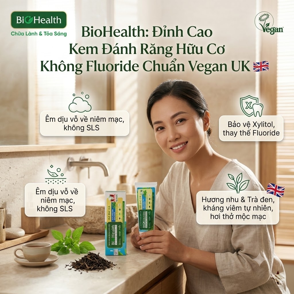 BioHealth: Đỉnh Cao Kem Đánh Răng Hữu Cơ Không Fluoride Chuẩn Vegan UK