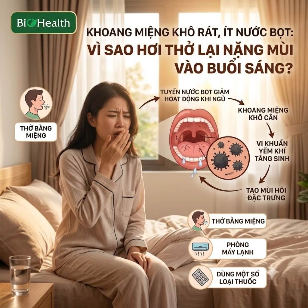 Khoang miệng khô rát, ít nước bọt: Vì sao hơi thở lại nặng mùi vào buổi sáng?