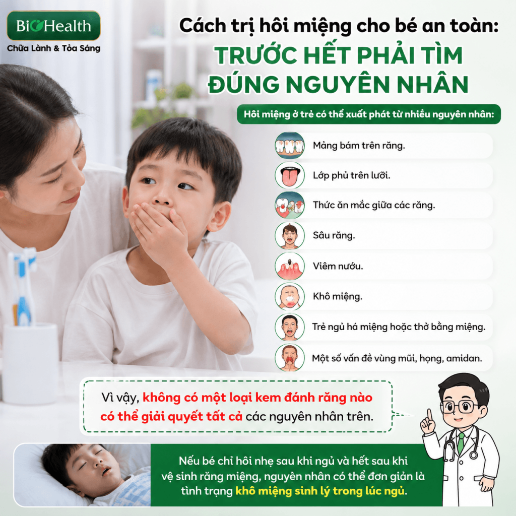 Cách trị hôi miệng cho bé an toàn: trước hết phải tìm đúng nguyên nhân