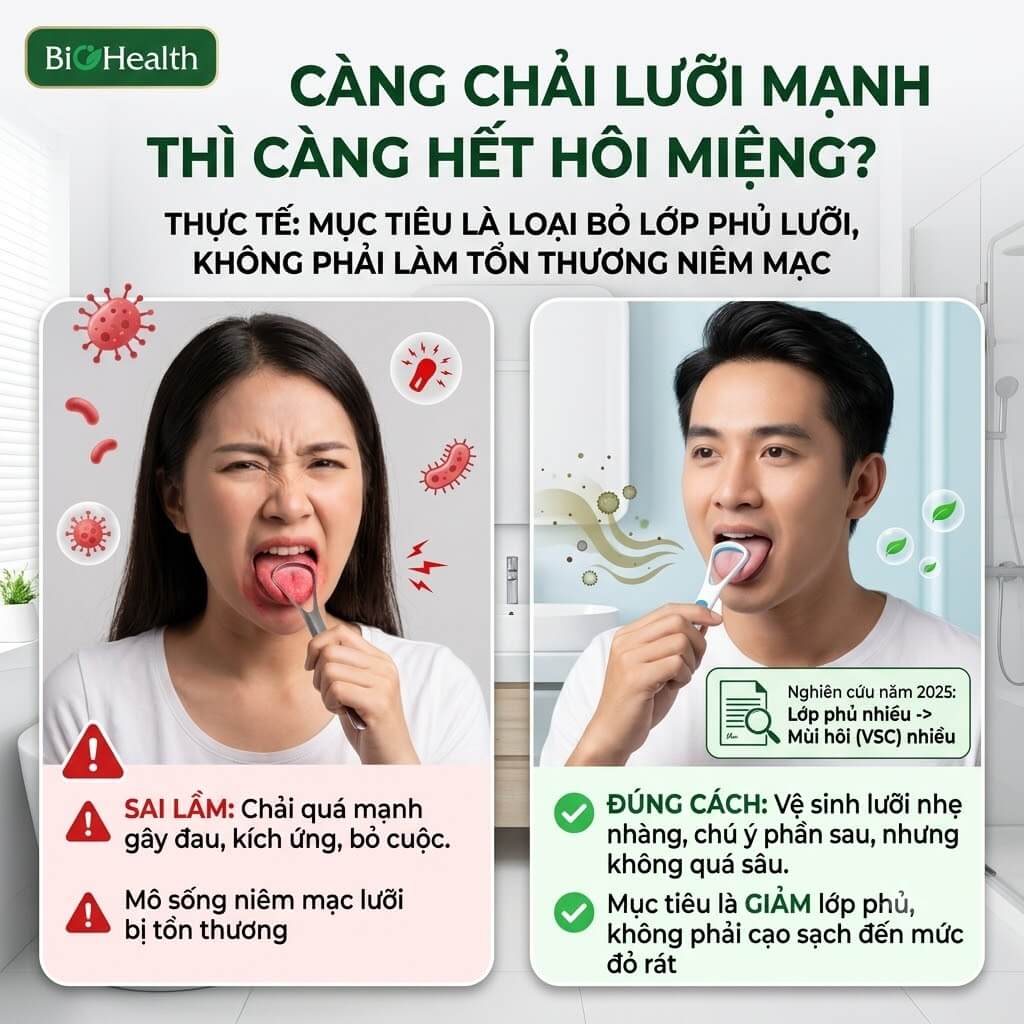 Càng chải lưỡi mạnh thì càng hết hôi miệng?