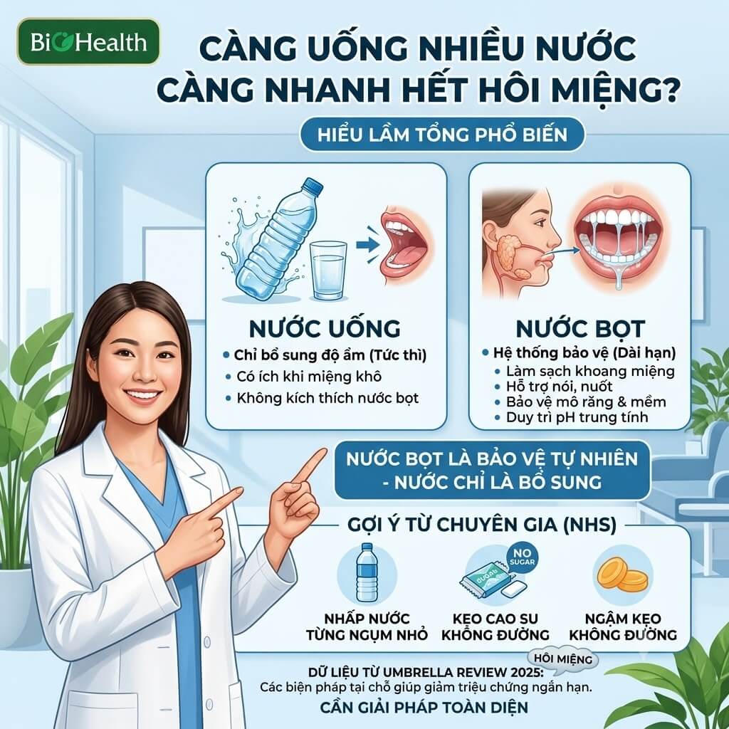 Càng uống nhiều nước càng nhanh hết hôi miệng?