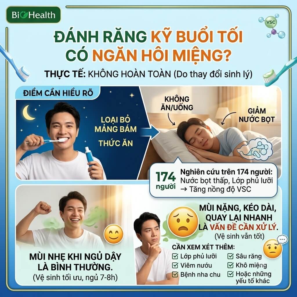 Chỉ cần đánh răng buổi tối thật kỹ thì sáng hôm sau sẽ không thể hôi miệng?