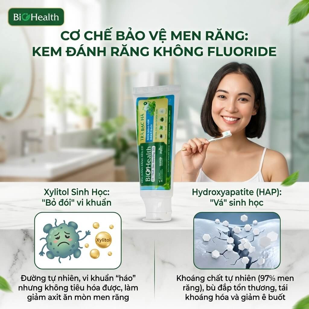 Cơ chế bảo vệ men răng: Kem đánh răng không Fluoride ngừa sâu răng bằng thành phần nào