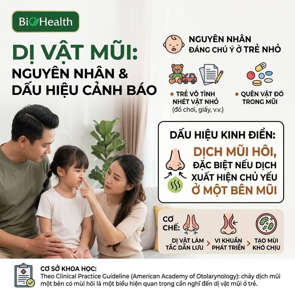 Dị vật mũi: đặc biệt lưu ý khi mùi hôi chỉ xuất hiện một bên