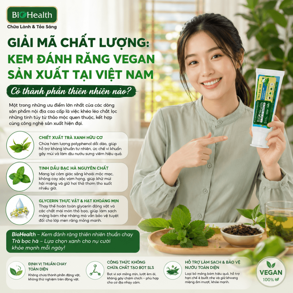 Giải mã chất lượng: Kem đánh răng vegan sản xuất tại Việt Nam có thành phần thiên nhiên nào?