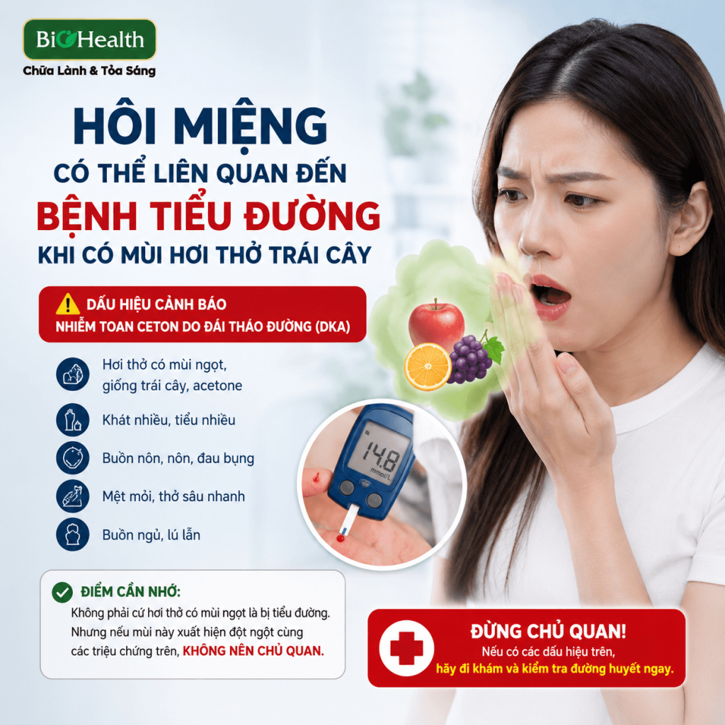 Hôi miệng có thể liên quan đến bệnh tiểu đường khi có mùi hơi thở trái cây