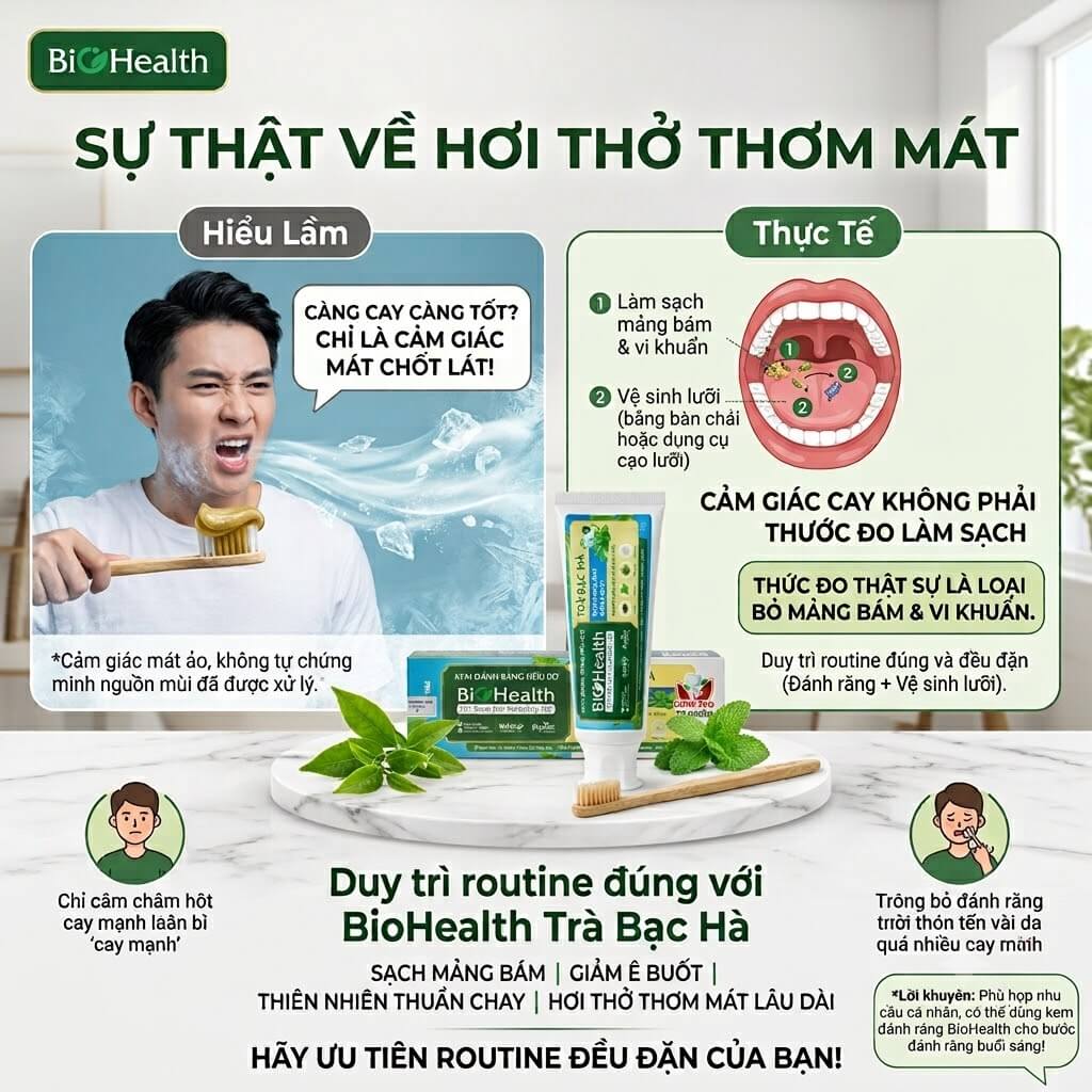 Kem đánh răng càng cay, càng nhiều bạc hà thì càng trị hôi miệng tốt?