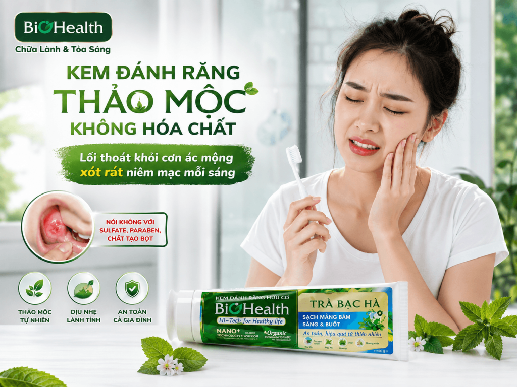 Kem đánh răng thảo mộc không hóa chất: Lối thoát khỏi cơn ác mộng xót rát niêm mạc mỗi sáng