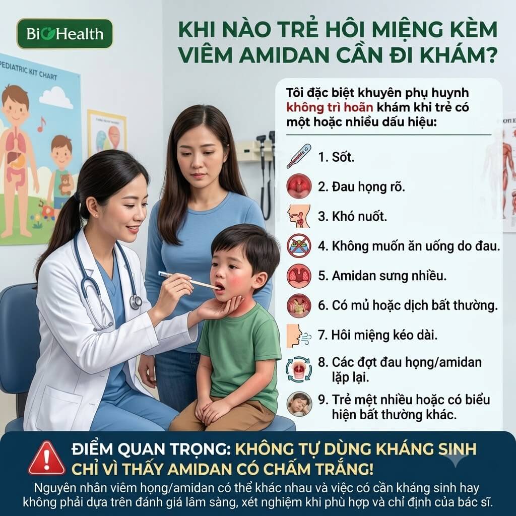 Khi nào trẻ hôi miệng kèm viêm amidan cần đi khám?