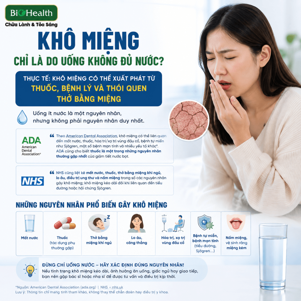 Khô miệng chỉ là do uống không đủ nước?
