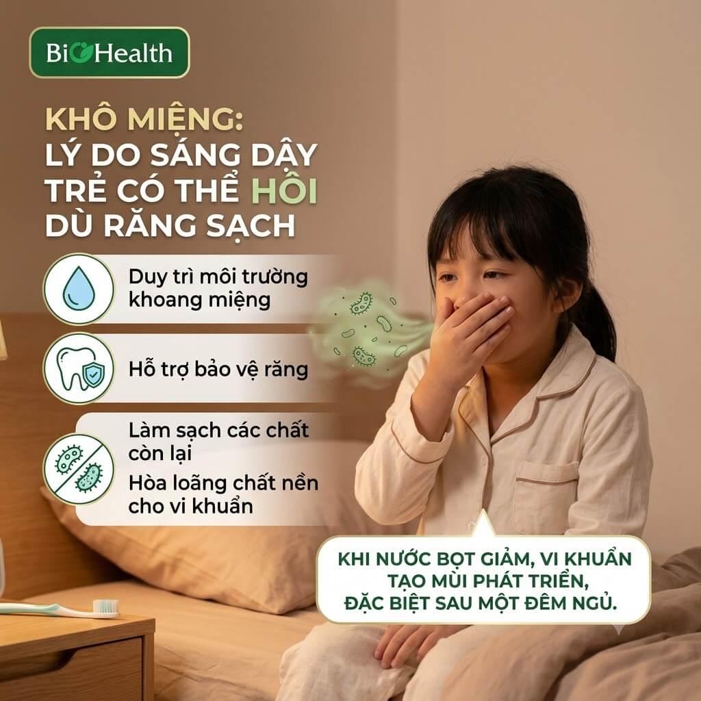 Khô miệng: lý do sáng dậy trẻ có thể hôi dù răng sạch
