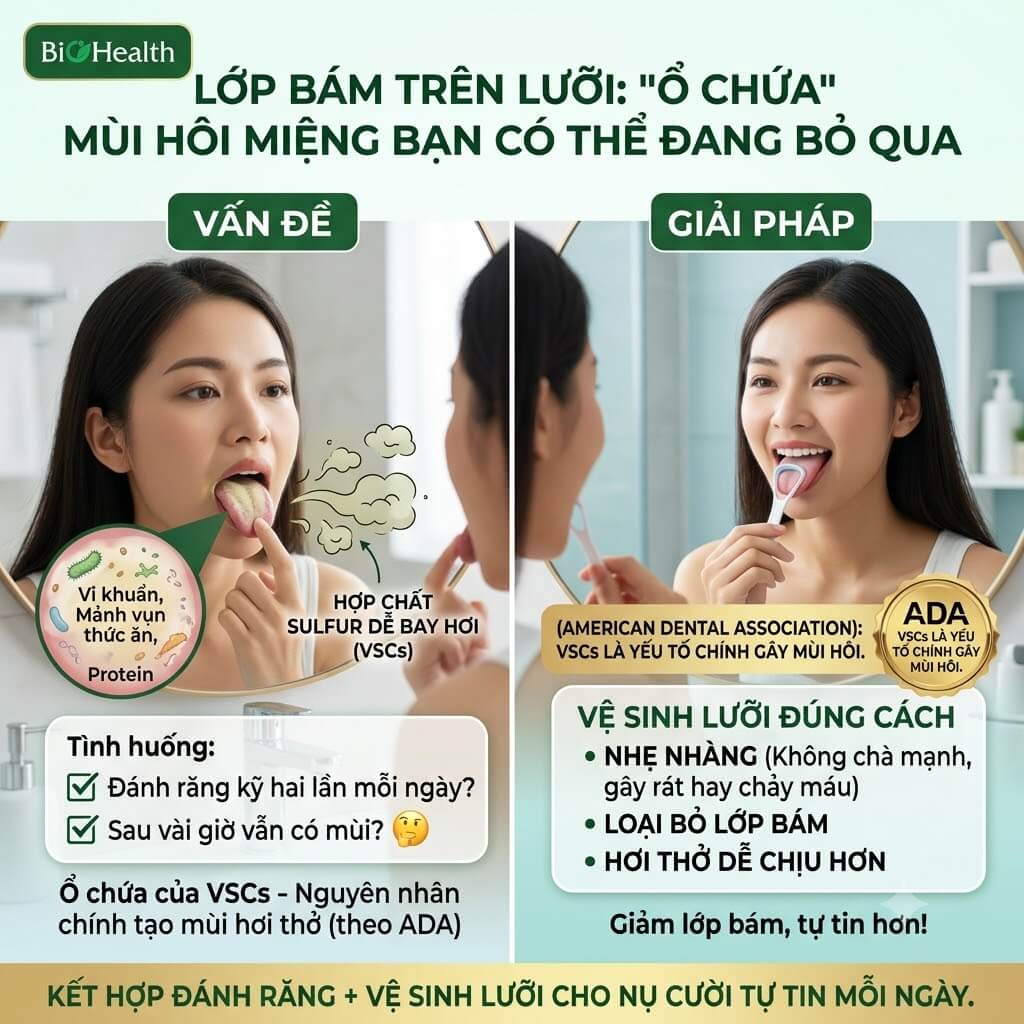 Lớp bám trên lưỡi có thể là "ổ chứa" tạo mùi