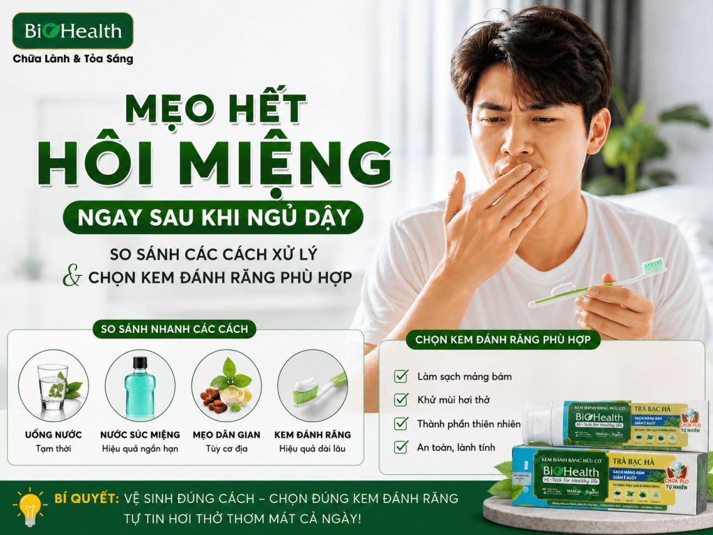 Mẹo hết hôi miệng ngay sau khi ngủ dậy: So sánh các cách xử lý và chọn kem đánh răng phù hợp