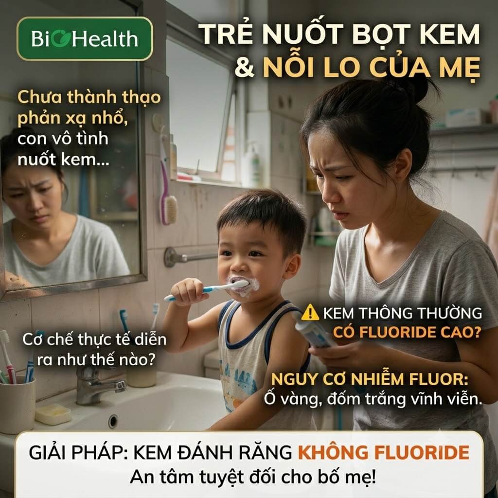 Trẻ nhỏ nuốt bọt kem và nỗi lo lắng thầm kín của bố mẹ bỉm sữa