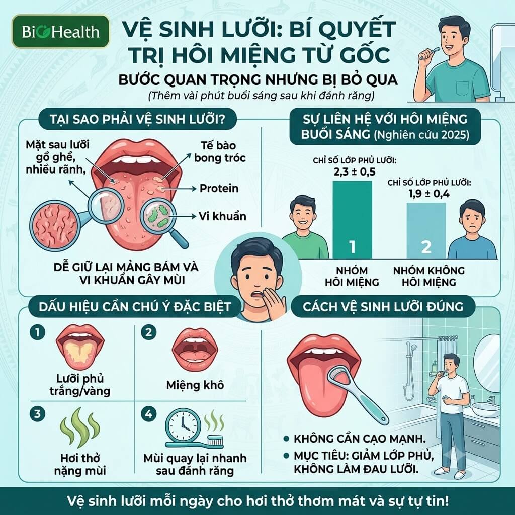 Vệ sinh lưỡi: bước thường bị bỏ qua nhưng liên quan trực tiếp đến hôi miệng