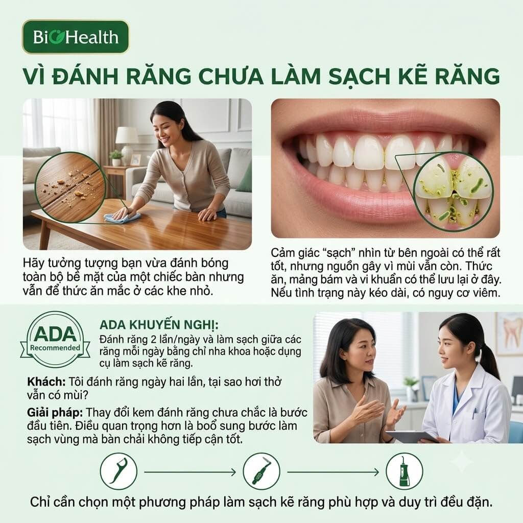 Vì đánh răng chưa làm sạch kẽ răng