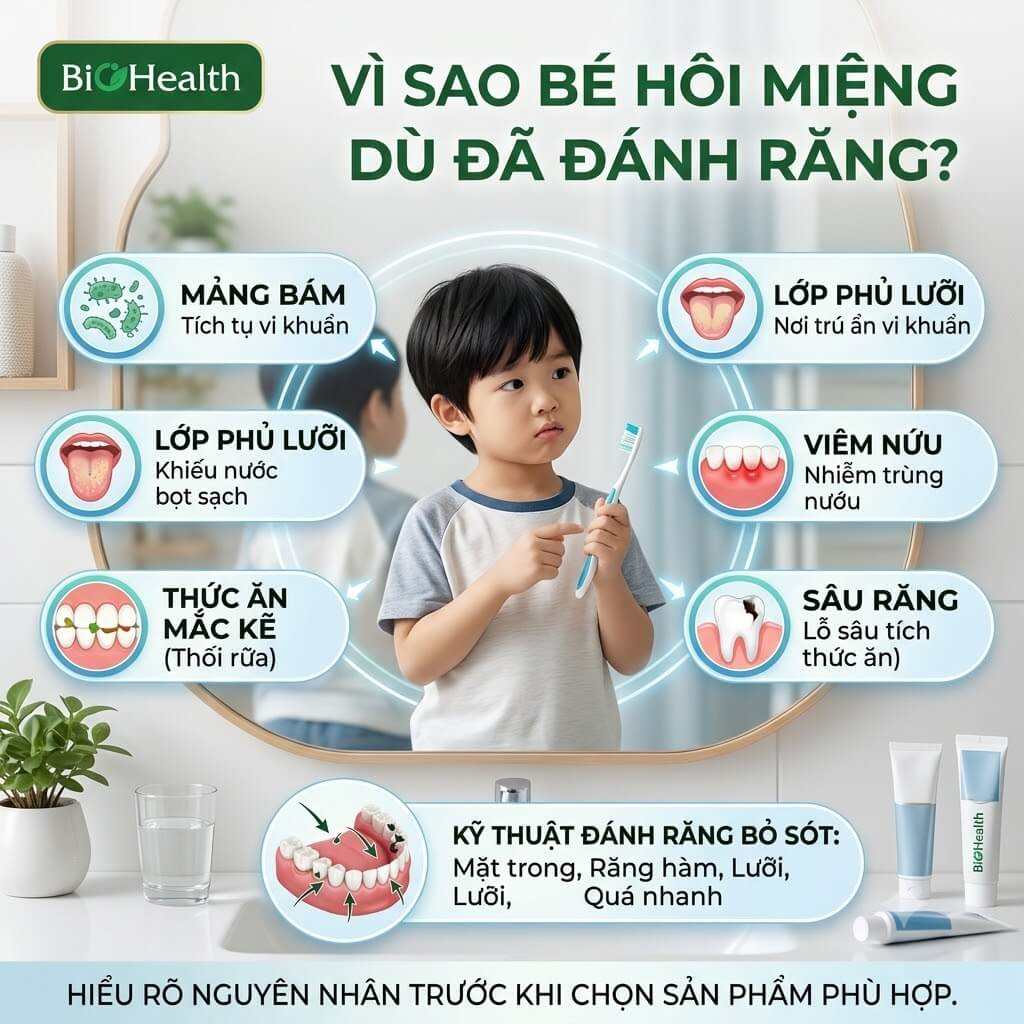 Vì sao bé hôi miệng dù đã đánh răng?