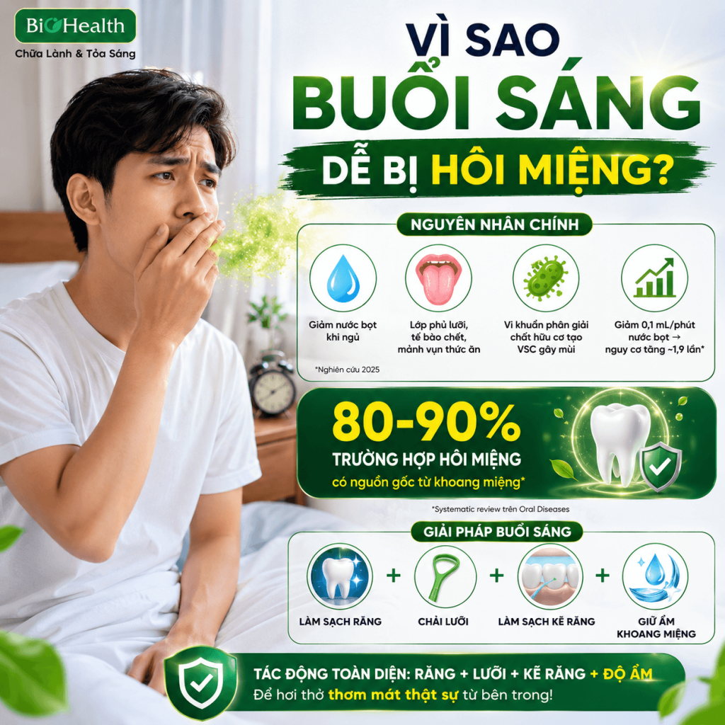 Vì sao buổi sáng dễ bị hôi miệng?
